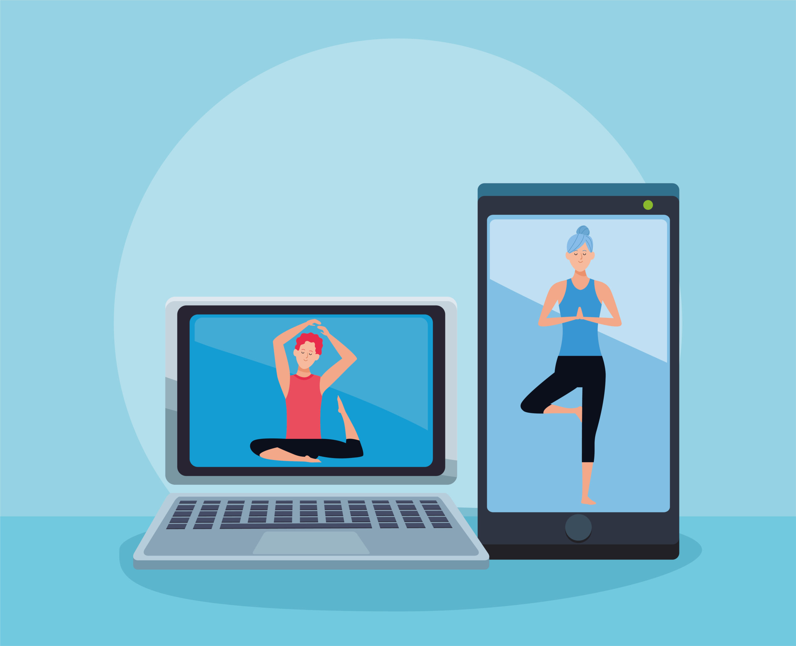 couple practicing online exercise for quarantine